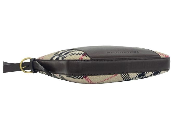 Borsa a tracolla Burberry Nova Check in pelle e lana Marrone Beige - vista 7