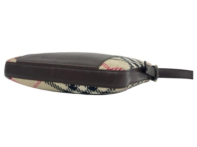Borsa a tracolla Burberry Nova Check in pelle e lana Marrone Beige - vista 8