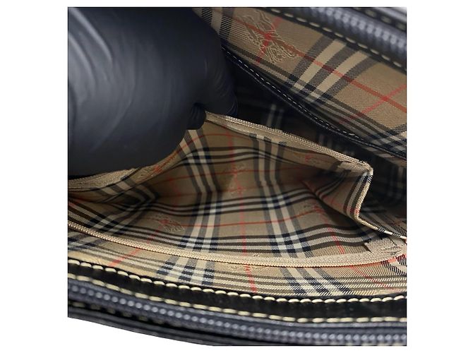 Burberry Vintage Logo Hardware Nova Check Leder Tote Bag Schwarz - Ansicht 10