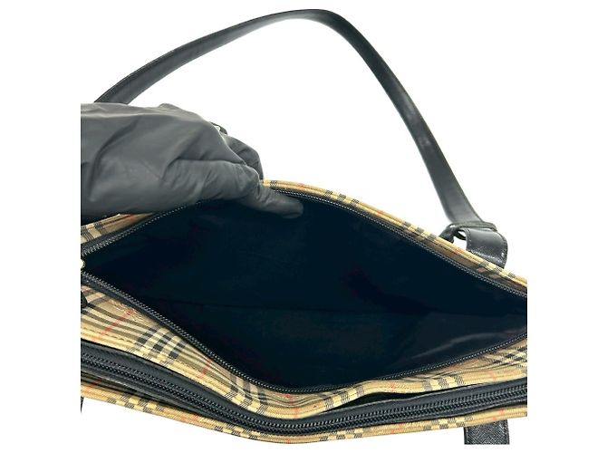 BURBERRY Nova Check Canvas Leder Tote Bag Schwarz Beige - Ansicht 10