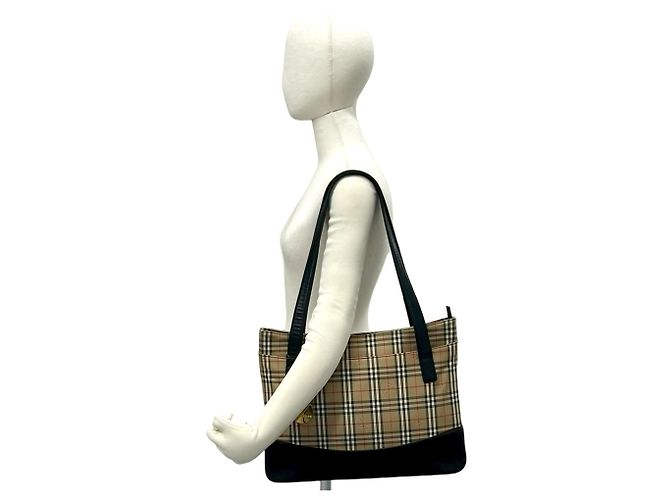 BURBERRY Nova Check Canvas Leder Tote Bag Schwarz Beige - Ansicht 2
