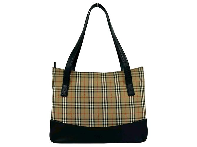 BURBERRY Nova Check Canvas Leder Tote Bag Schwarz Beige - Ansicht 3