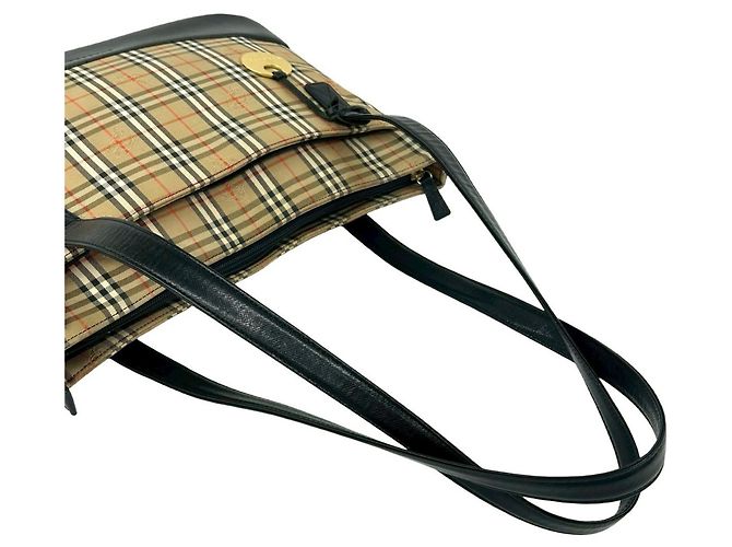 BURBERRY Nova Check Canvas Leder Tote Bag Schwarz Beige - Ansicht 4