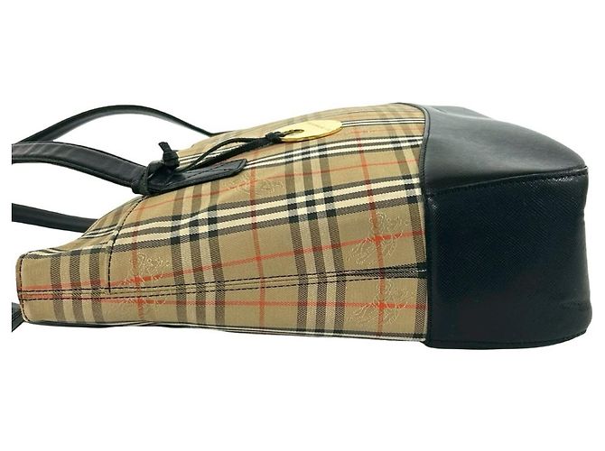 BURBERRY Nova Check Canvas Leder Tote Bag Schwarz Beige - Ansicht 5