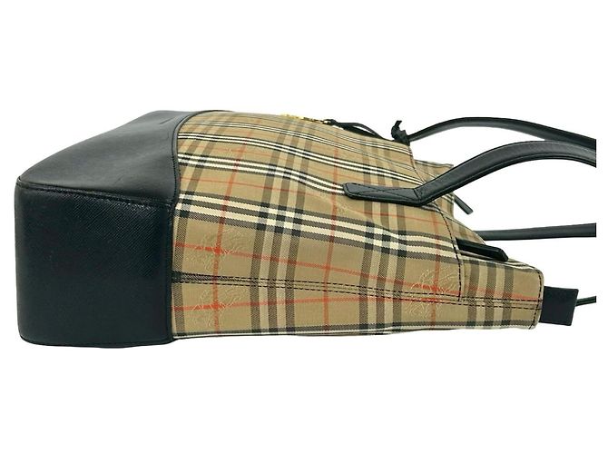 BURBERRY Nova Check Canvas Leder Tote Bag Schwarz Beige - Ansicht 6