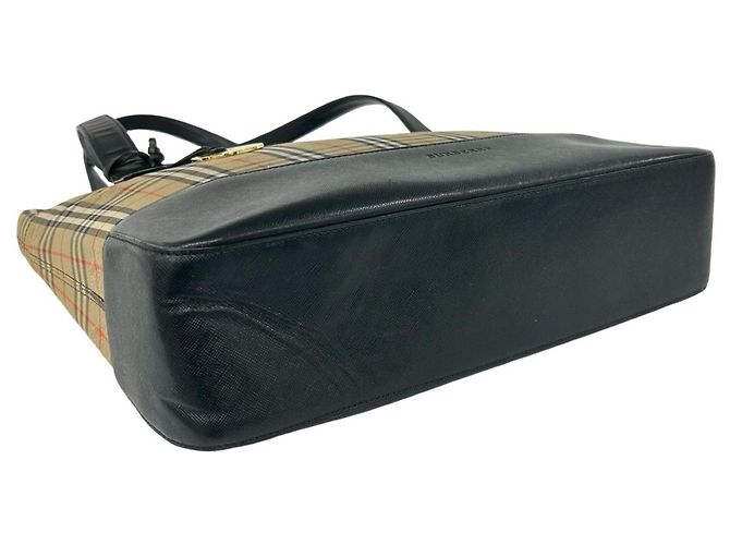 BURBERRY Nova Check Canvas Leder Tote Bag Schwarz Beige - Ansicht 7