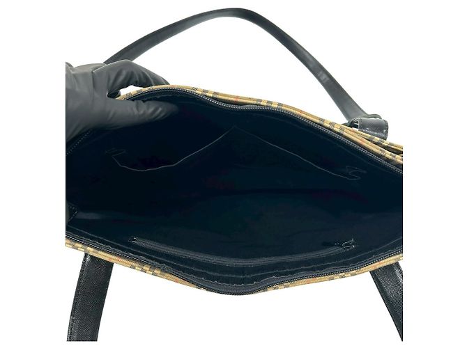 BURBERRY Nova Check Canvas Leder Tote Bag Schwarz Beige - Ansicht 9