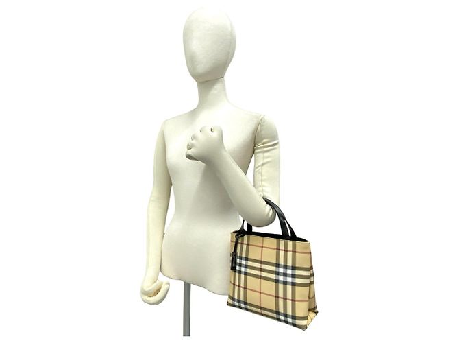 Mini borsa tote Burberry Nova Check in tela e pelle Nero Beige - vista 2