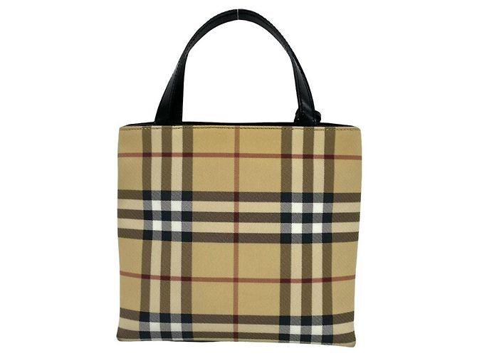 Mini borsa tote Burberry Nova Check in tela e pelle Nero Beige - vista 3