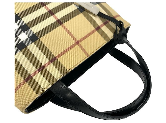 Mini borsa tote Burberry Nova Check in tela e pelle Nero Beige - vista 4