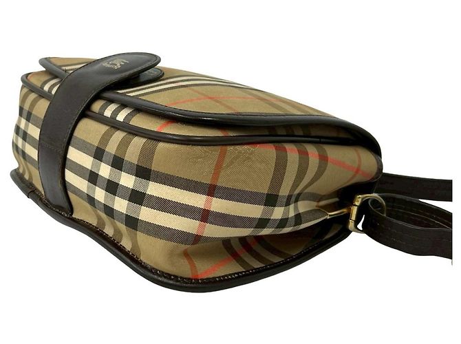Borsa a tracolla Burberry Nova Check Shadow Horse Pattern in tela e pelle Marrone Beige - vista 8