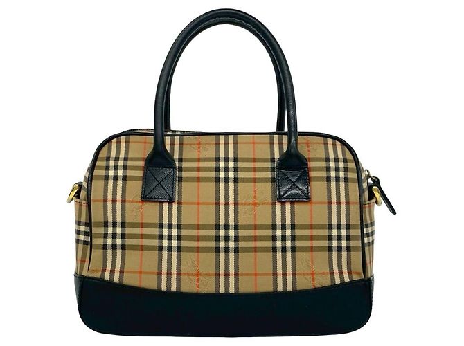 Mini borsa a tracolla Burberry Nova Check in tela e pelle Nero Beige - vista 3