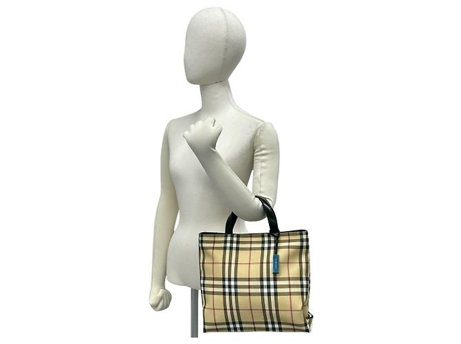 Burberry Nova Check Pattern Lederhandtasche Schwarz Beige - Ansicht 2
