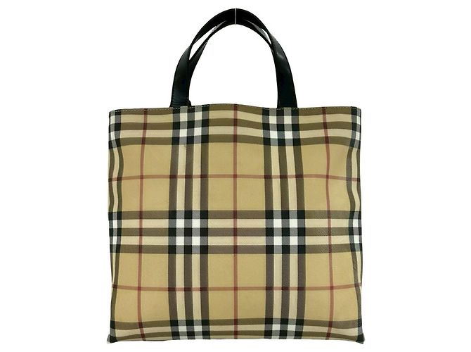 Burberry Nova Check Pattern Lederhandtasche Schwarz Beige - Ansicht 3