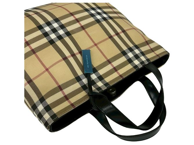 Burberry Nova Check Pattern Lederhandtasche Schwarz Beige - Ansicht 4