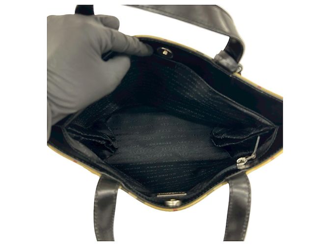 Burberry Nova Check Pattern Lederhandtasche Schwarz Beige - Ansicht 9