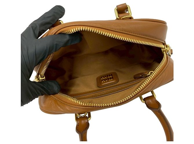 Borsa a mano in pelle Miu Miu Miu Arcadi Logo Marrone - vista 9