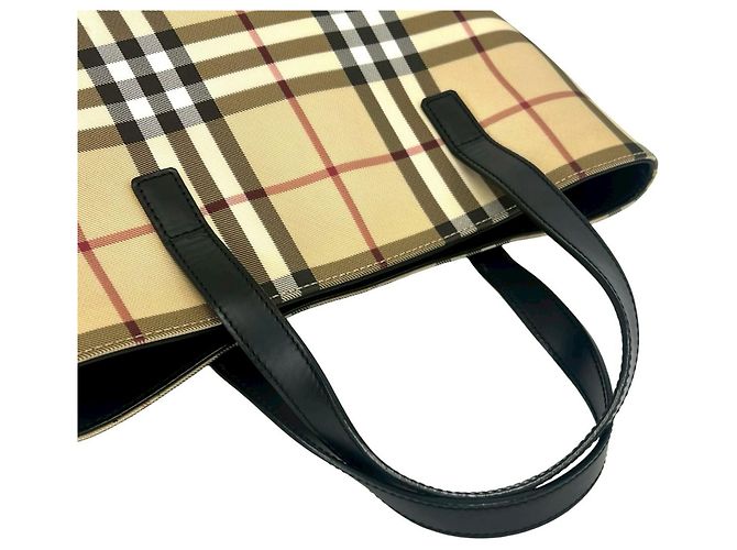 Burberry Nova Check Pattern Handtasche Mini Tote Schwarz Beige - Ansicht 4