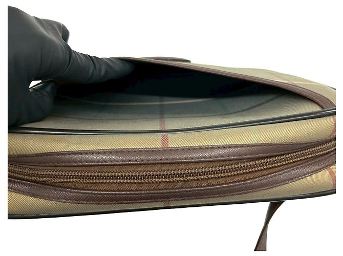 Borsa a tracolla in pelle e tela Burberry Shadow Horse Logo Marrone Cachi - vista 10