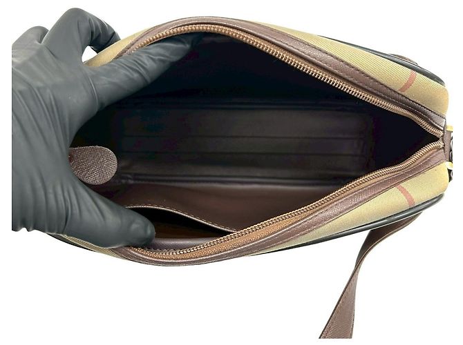 Borsa a tracolla in pelle e tela Burberry Shadow Horse Logo Marrone Cachi - vista 9