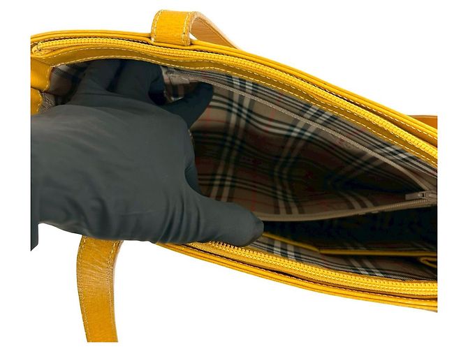 Burberry Vintage Logo Hardware Nova Check Ledertote Gelb - Ansicht 10