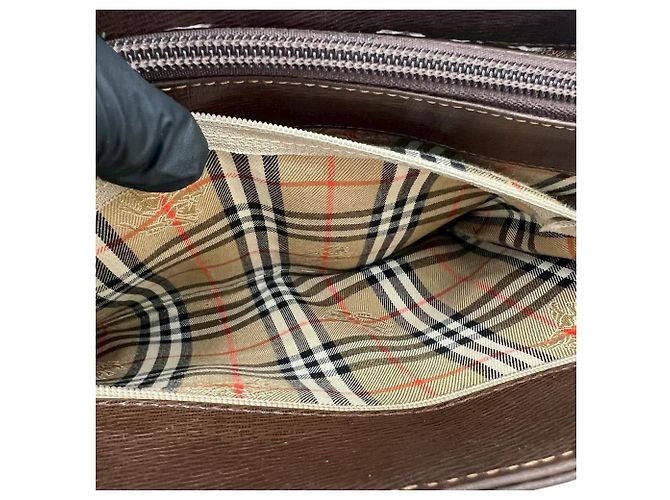Burberry Nova Check Mini-Tote aus Leder Braun Schwarz - Ansicht 10