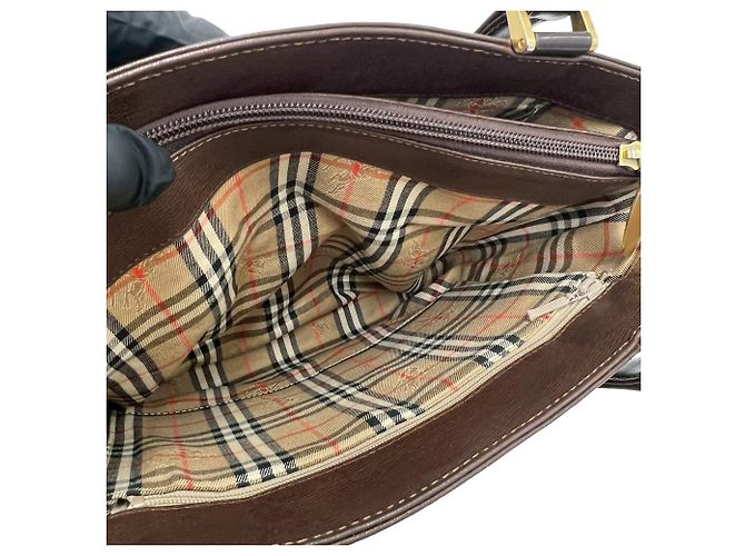 Burberry Nova Check Mini-Tote aus Leder Braun Schwarz - Ansicht 9