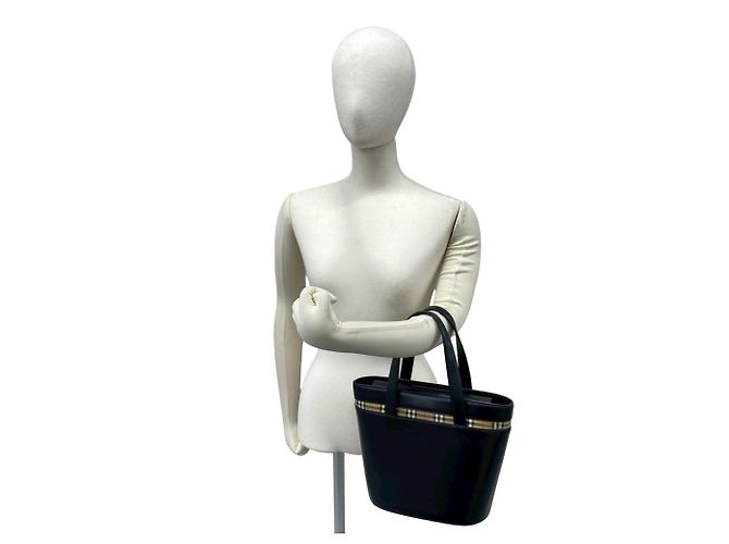 Borsa Burberry Nova Check in pelle di vitello Nero Beige - vista 2