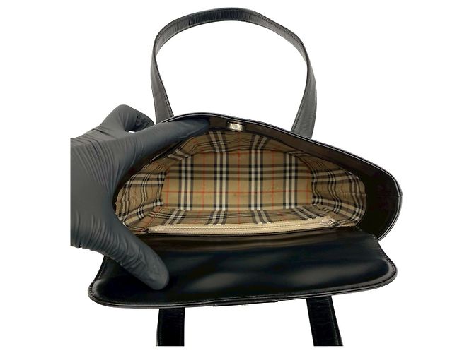 Borsa Burberry Nova Check in pelle di vitello Nero Beige - vista 9