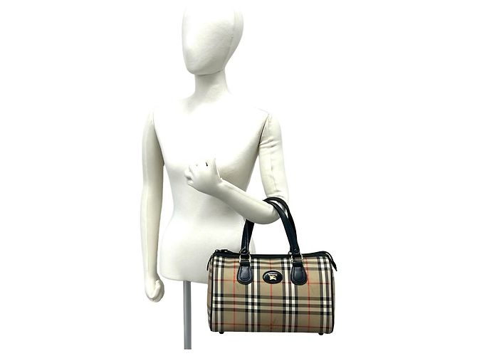 Borsa Burberry Nova Check Shadow Horse Nero Beige - vista 2