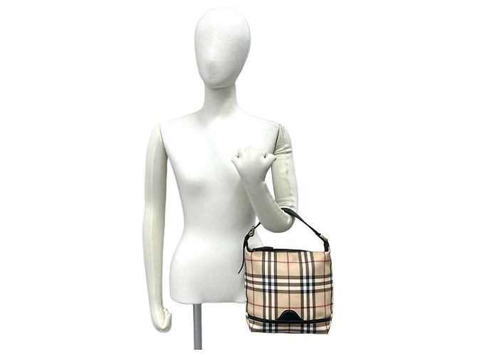 Burberry Nova Check Leder-Handtasche Tote Bag mit Logo-Hardware Schwarz Beige - Ansicht 2