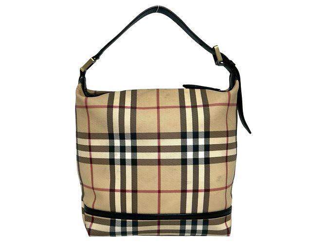 Burberry Nova Check Leder-Handtasche Tote Bag mit Logo-Hardware Schwarz Beige - Ansicht 3