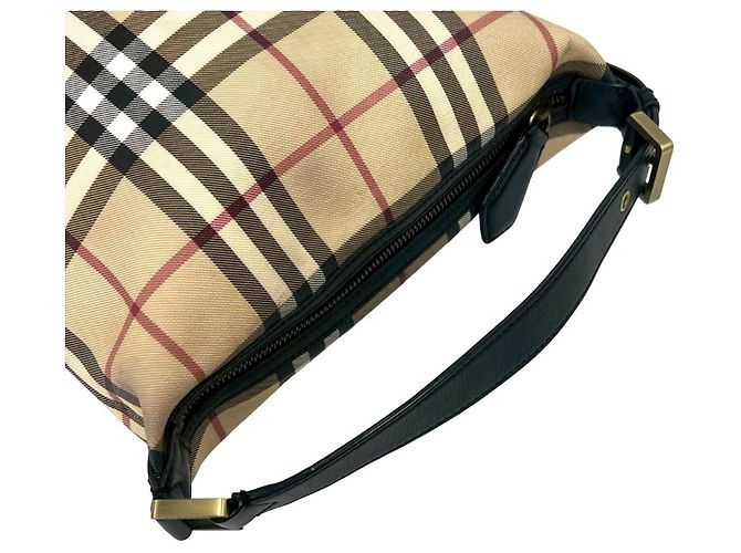 Burberry Nova Check Leder-Handtasche Tote Bag mit Logo-Hardware Schwarz Beige - Ansicht 4