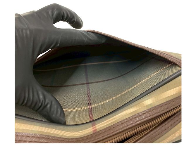 Borsa a tracolla Burberry Logo Shadow Horse Nova Check Marrone Cachi - vista 10