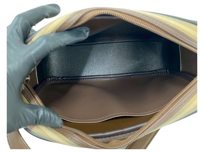 Borsa a tracolla Burberry Logo Shadow Horse Nova Check Marrone Cachi - vista 9