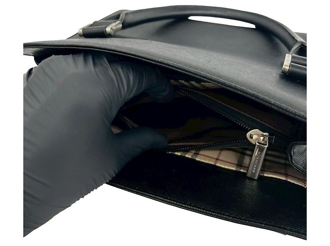 Mini borsa tote in pelle Burberry Logo Hardware Nova Check Pattern Nero - vista 10
