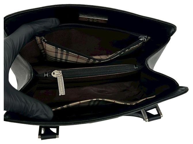 Mini borsa tote in pelle Burberry Logo Hardware Nova Check Pattern Nero - vista 9