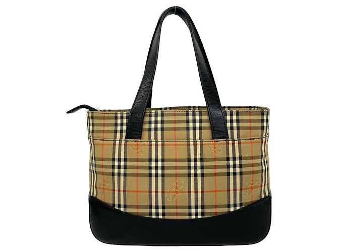 Borsa a mano Burberry Nova Check in tela e pelle Nero Beige - vista 3