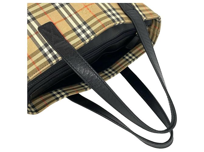Borsa a mano Burberry Nova Check in tela e pelle Nero Beige - vista 4