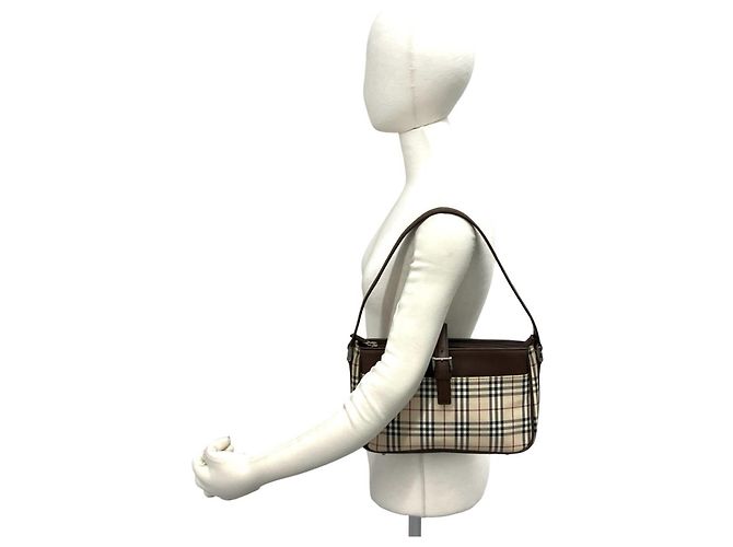 Burberry Nova Check Canvas Leder Semi-One Shoulder Bag Braun Beige - Ansicht 2