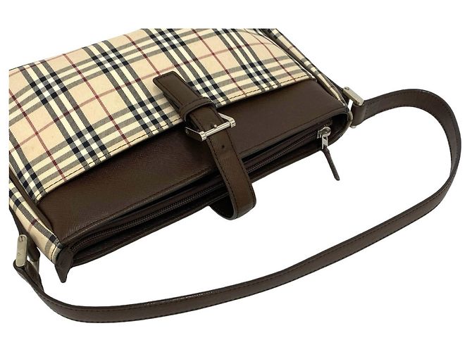 Burberry Nova Check Canvas Leder Semi-One Shoulder Bag Braun Beige - Ansicht 4