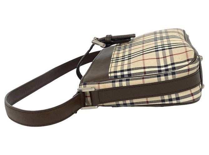 Burberry Nova Check Canvas Leder Semi-One Shoulder Bag Braun Beige - Ansicht 5