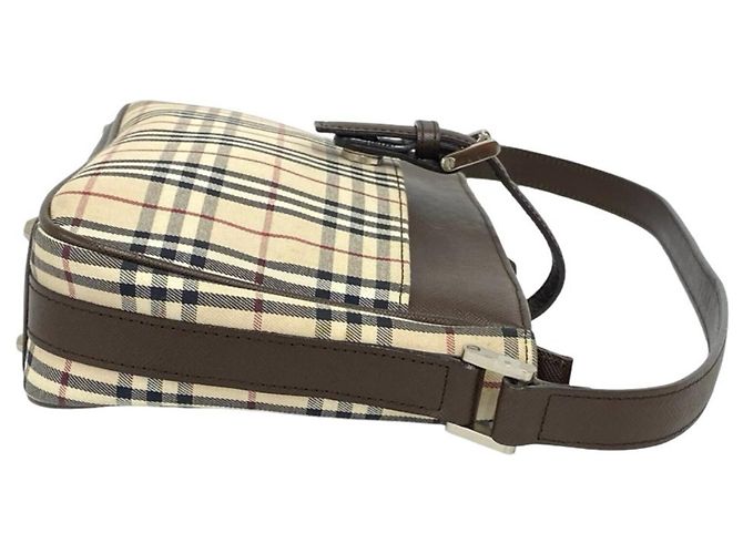 Burberry Nova Check Canvas Leder Semi-One Shoulder Bag Braun Beige - Ansicht 6
