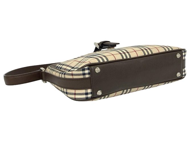 Burberry Nova Check Canvas Leder Semi-One Shoulder Bag Braun Beige - Ansicht 7