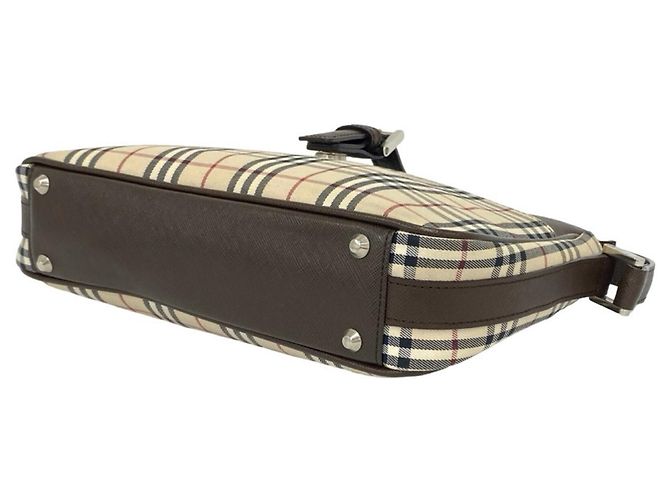 Burberry Nova Check Canvas Leder Semi-One Shoulder Bag Braun Beige - Ansicht 8