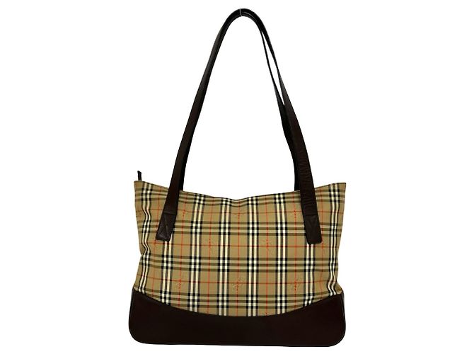 Saco Tote Burberry Vintage Nova Check em lona e couro Marrom Bege - vista 3