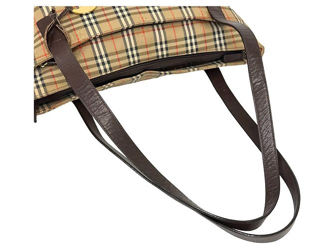 Saco Tote Burberry Vintage Nova Check em lona e couro Marrom Bege - vista 4