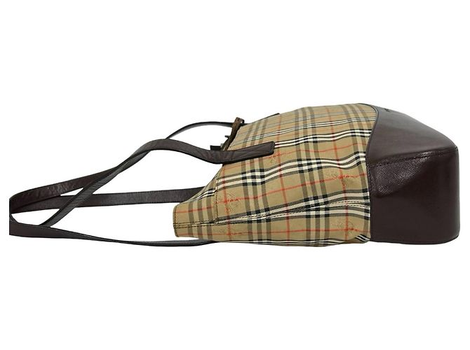 Saco Tote Burberry Vintage Nova Check em lona e couro Marrom Bege - vista 5