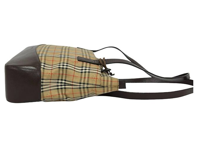 Saco Tote Burberry Vintage Nova Check em lona e couro Marrom Bege - vista 6