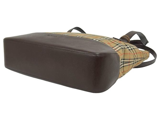 Saco Tote Burberry Vintage Nova Check em lona e couro Marrom Bege - vista 8